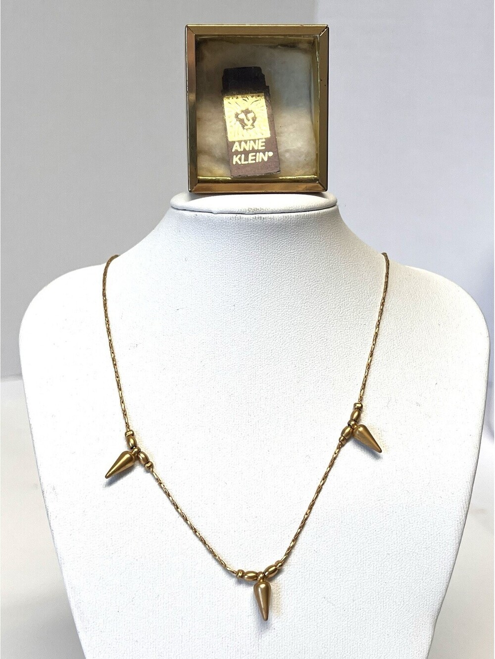 Anne Klein Signed Gold Tone Spike Dagger Necklace Chain Vintage w/ Tag Box 15+In